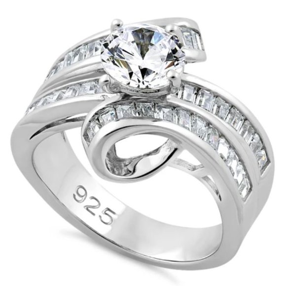 925 STERLING SILVER Cubic Zirconia Twist Ring With Baguettes - Picture 15 of 16